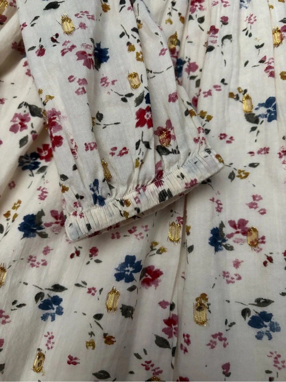 GAP Cream Floral Smocked Long-Sleeve Dress with Gold Accents in Size 6-7